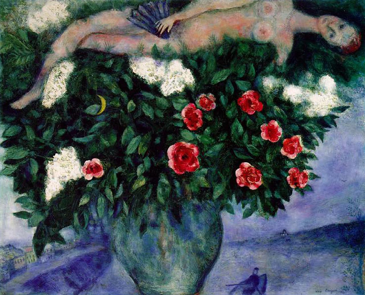 Die Frau und die Rosen Zeitgenosse Marc Chagall Ölgemälde